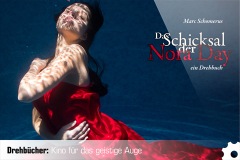 Ein iPhone mit dem Titelbild von Das Schicksal der Nora Day: Eine junge Frau in einem roten Kleid unter Wasser